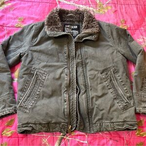 American Eagle Outfitters Olive Jacket with Fur Collar